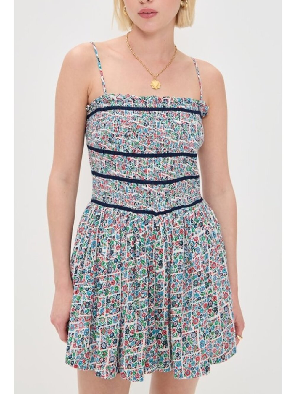 NWT Free People Bali Checked Out Printed Romper Gardenia Combo Smocked Size L